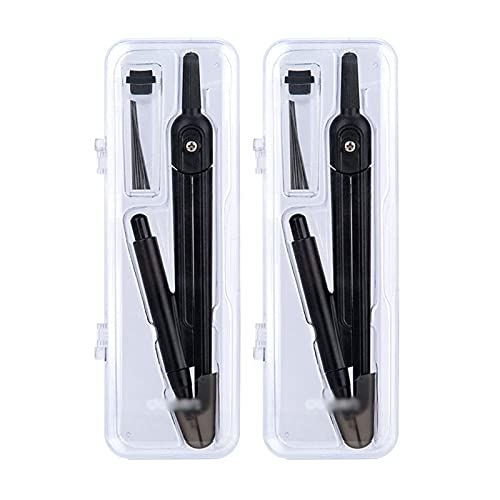 J3DFGFLR Compasses 2 Pcs Compass Set Geometry Kit for Math Geometry with Shatterproof Storage Box and Lead Refills Black Technical Drawing Supplies (Size : Two Pieces) ()