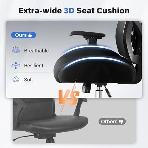 500 lbs Drafting Chair Tall Office Chair for Standing Desk, Ergonomic Office Drafting Chair with Adjustable Lumbar Support, 21" Extra Wide Cushion, Footrest & Pressure Locking Casters, 4D Arms, Black