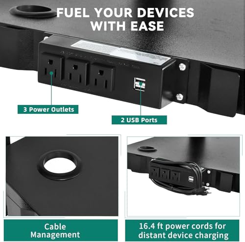 YITAHOME AV Cart with 16.4ft Cord, Keyboard Tray & 2 Locking Brakes Black