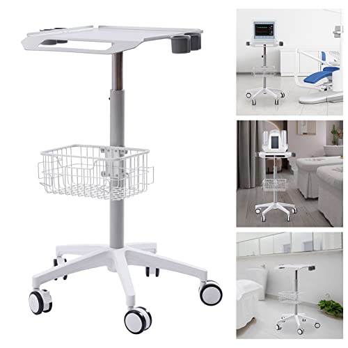 FONSOLUM Mobile Laptop Cart, 33.5-43.7" Adjustable Height Tablet Cart with Wheels, Computer Cart Standing Mobile Desk Trolley Rolling Desktop Lab Cart iPad Workstation with 19.3"×16.9" Large Tabletop