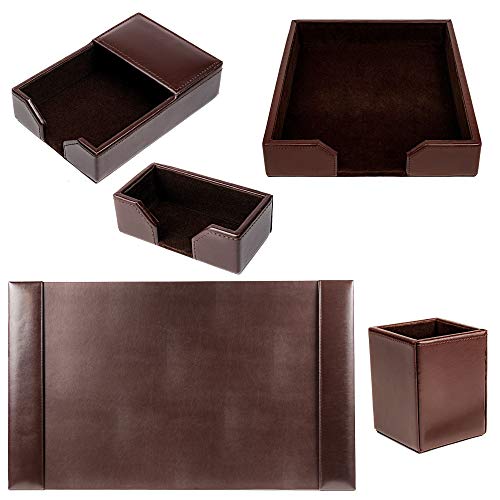 DACASSO Bonded Leather Desk Set - Luxury Leather Desk Pad & Desk Organization Essentials - Office Organization & Executive Desk Decor - (Dark Brown, 5 Piece)