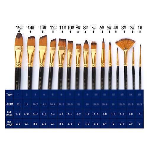 UOHLCX HBJWOV 15 Paint Brush with Canvas Bag Watercolor Acrylic Painting Brush Artwork Craft Long Wooden Handle