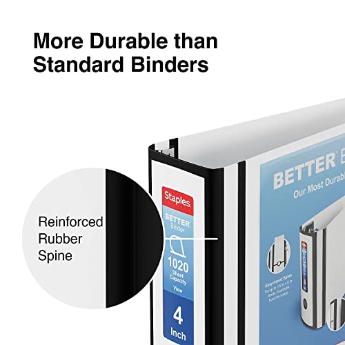 Staples Better 4-Inch 3-Ring View Binder, White, Reinforced Spine