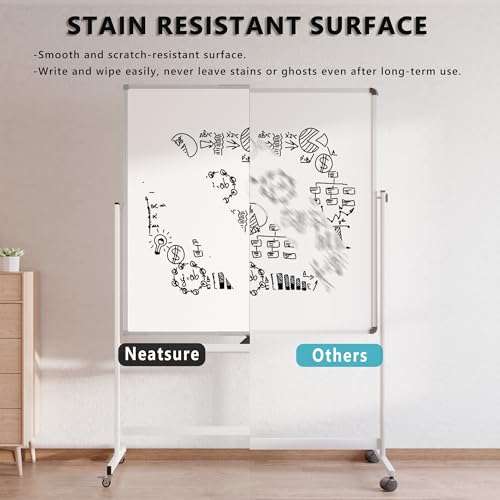 Large Rolling Whiteboard on Wheels, 48" x 48" Double-Sided Mobile White Board with Stand, 4' x 4' Portable Standing Magnetic Dry Erase Board Easel for Home Office Classroom School, Silver