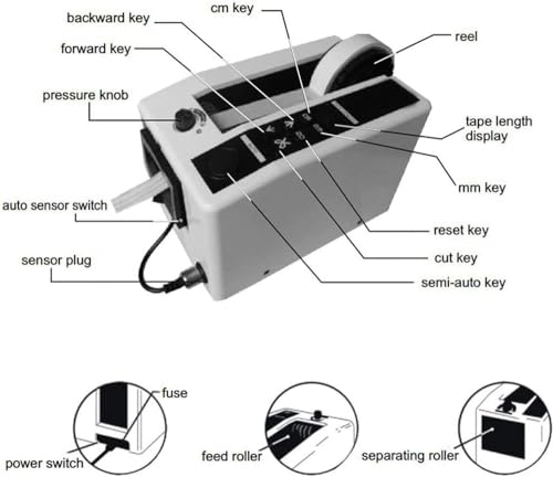 ZQJYMXM Automatic Tape Dispenser Electric Tape Cutting Machine, Packaging Tape with Dispenser, 7-50mm Tape Width, 5-999mm/20-999mm Cutting Length
