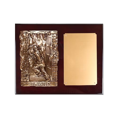 SHOP AWARDS AND GIFTS Personalized Firefighter Plaque Recognition Award Retirement Gifts with Custom Engraving, 13 x 10-1/2 Inch, Rosewood, Piano Finish