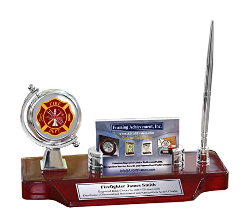 AllGiftFrames Firefighter Gift Nameplate Desk Engrave Clock Fireman Fire Fighter Retirement
