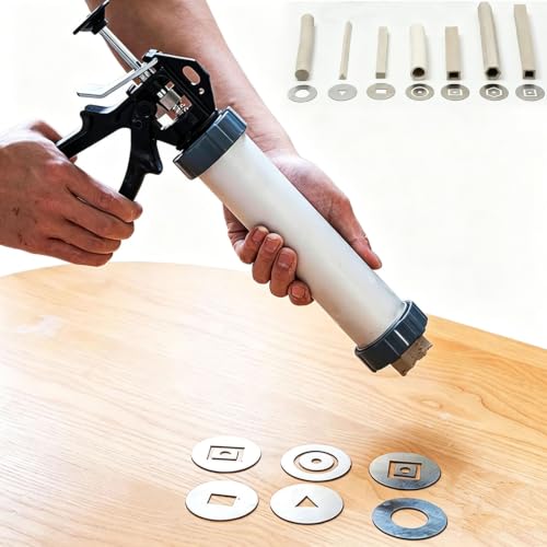 Opazua DIY Soft Hollow Mud Stick Extruder Set, Clay Extruder Gun, with 7 Different Molds Plates, Handheld Extruder Clay Tool, for Sculpting and Ceramics Crafting