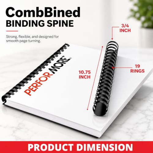 Performore Plastic Comb Binding Spines, Black 19 Ring Binding Combs, Durable Binding Supplies for Reports, Presentations, Manuals, Proposals, School & Office Documents (3/4 Inch)