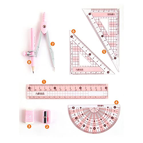 TXGJWRA Compasses Iron Packaging Compasses Ruler Stationery Set Math Geometry Tools for Students to Draw School Office Supplies Measuring Tools,Pink (OneColor)