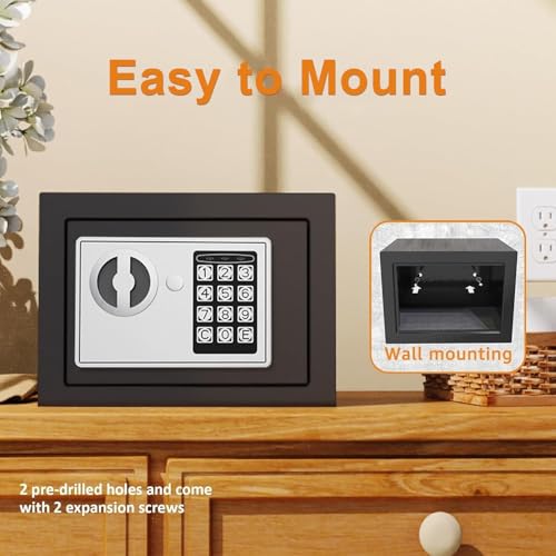 PATRON Small Safe Box for Money with Code and Keys，Solid Mini Safe for Kids with Digital Electronic Security Keypad for Home Office Hotel,Personal Money Safes for Cash,0.236 Cuft (Black)