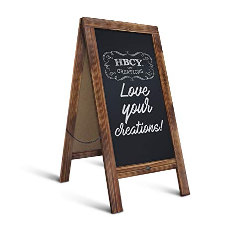 A Frame Chalkboard by HBCY Creations: 40x20 Solid Wood A-Frame Sign Rustic Brown Double-Sided Magnetic Board, Chalkboard Menu Board, for Restaurants, Cafés, Weddings - Heavy Duty Hinges