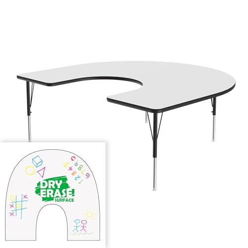 Correll 60" x 66" Horseshoe Dry Erase Activity Table, Markerboard/Black