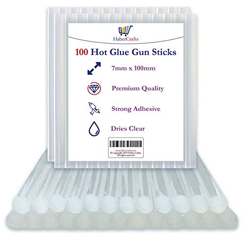 Hot Glue Sticks 7mm x 100mm Hot Melt Glue Mini Melt Glue Gun Sticks Strong Adhesive for Gluegun DIY Arts Crafts Hobby Craft Fabric Wood Glass Card Plastic Metal Ceramics (100 Stick Pack)