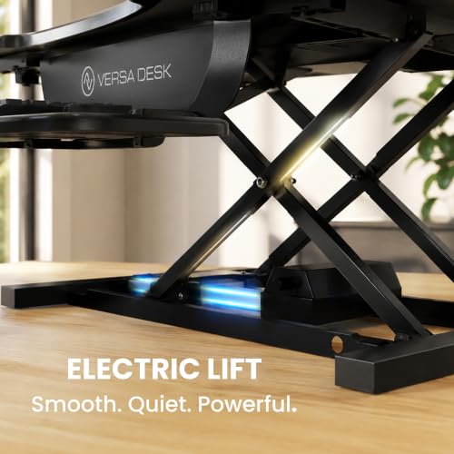 VERSADESK PowerPro 36 Inch Electric Corner Standing Desk Converter, Motorized Height Adjustable Sit-Stand Desk Riser, Dual Monitor & Laptop Workstation with Keyboard Tray, Maple