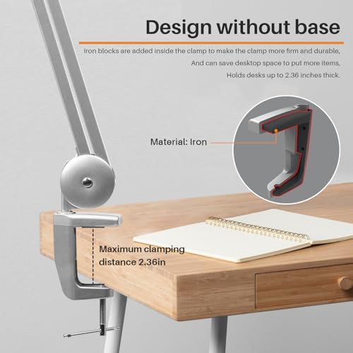 Bemelux LED Magnifying Lamp with Clamp, 5 Inch Magnifier Glass Lens, Metal Swing Arm Dimming 1200 Lumens Lighted Magnifying Desk Lamp for Crafts, Bright 60PCS LEDs - 2.25X Magnification(Silver)