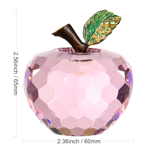 Dytartzx Crystal Apple Figurine Paperweight Handmade Statue Ornament Home Decoration Collectible Birthday Box (Pink-60mm)