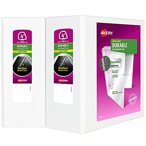 Avery Durable View 3 Ring Binders, 4" EZD Rings, 2 White Binders