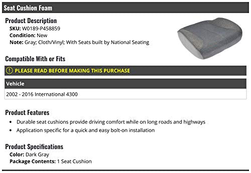 Marketplace Auto Parts Seat Cushion Foam - Gray, Cloth, Vinyl - Compatible with 2002-2016 International 4300 with Seats Built by National Seating