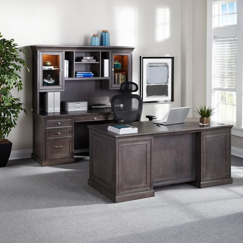 NBF 68" W Double Pedestal Executive Office Desk - Ergonomic Computer Desk with 4 Box Drawers and 2 File Drawers - Statesman Modern Work Desk - Cherry, 68.25" W x 30" H