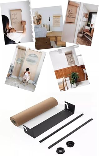 ERoomQ Kraft Paper roll Wall Mount Kraft Brown Paper Roll Holder, Drawing Kraft Paper Roll Holder Paper Roll Dispenser (White 97CM)