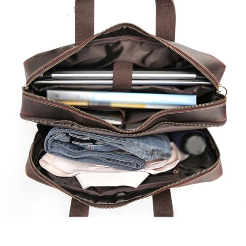 NUHSLF Leather Messenger Bag for Men Genuine Leather Briefcase 17inch Laptop Messenger Bags for Men Business Travel Case Shoulder Bag