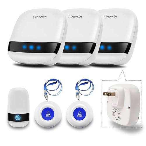 LIOTOIN Caregiver Pager Wireless Call Button Alert Button Call Bell Emergency Button for Home/Elderly/Patients Panic Button Nurse Alert Call System 3Call Button 3Receivers (600+ft Operating Range)