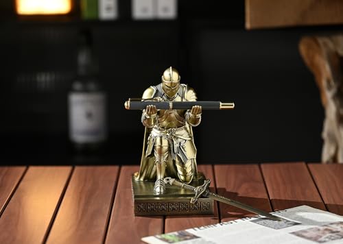 Medieval Armored Knight Pen Holder Figurine Paperweight Phone Stand Bronze
