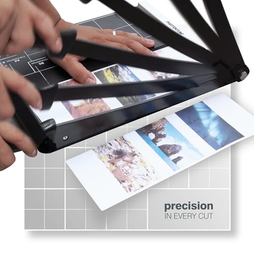 PORTENTUM Guillotine Paper Cutter A4 with Adjustable Magnetic Square and Non-Slip Base – Precision Trimmer with arm Lock and Printed Guides – Cutter Compatible with A4, A5, B5, B6, B7 – 12 Sheets