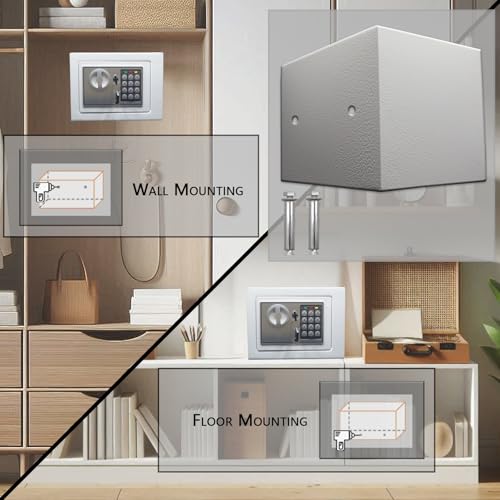 Yuanshikj Small Steel Security Safe Box with Keypad,Key;0.23 Cu Ft, White