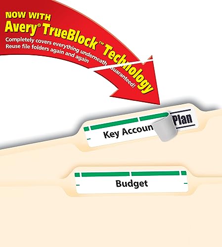 Avery Green File Folder Labels for Laser and Inkjet Printers with TrueBlock Technology, 2/3 inches x 3-7/16 inches, Box of 1500 (5866)