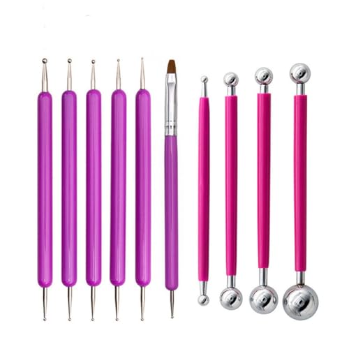 QVEZPRYX Clay Tool 10-piece Embellishing Stick Nail Art Nylon Wool Point Drill Pen Painting Mandala