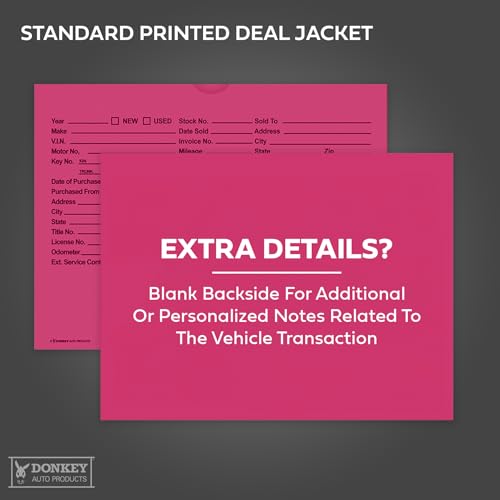 Printed Vehicle Deal Envelopes 9x12 Deal Jackets (100 shrink wrapped) (Fuchsia)