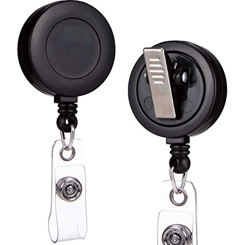 QREEL Badge Reel, ID Badge Holder Retractable Clip, Black, Bulk 100 Pack