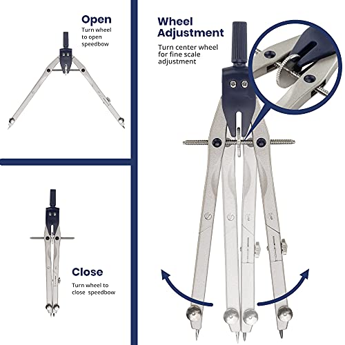 Pacific Arc Quick Rapid Bow Compass with Extension bar, ruling Pen, Universal Adaptor, 6 inch Break Leg, and Replacement Lead.