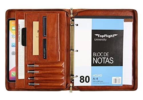 Personalized Leather Portfolio Binder with 3 Ring - Genuine Leather Padfolio and Business Organizer - Engraved Gift for Men and Women - Ideal for Conference and Presentation - Letter Size, Brown