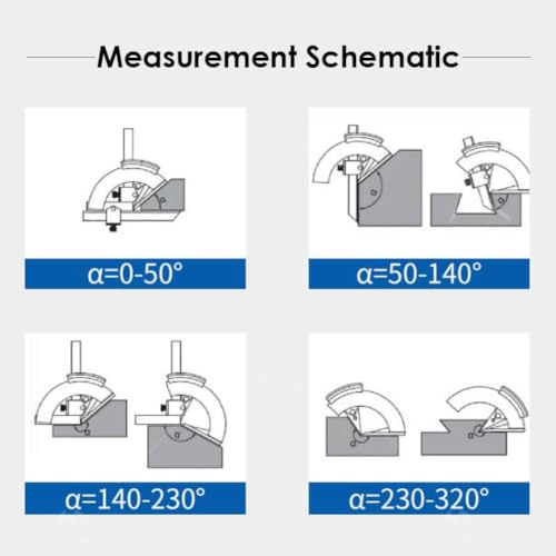 JBGYNU Vernier Bevel Protractor, 0-320° Angle Measuring Tool with Storage Box, 0.02 High Accuracy, Carbon Steel Protractor Rulers, for Woodworking, Carpenter, Construction