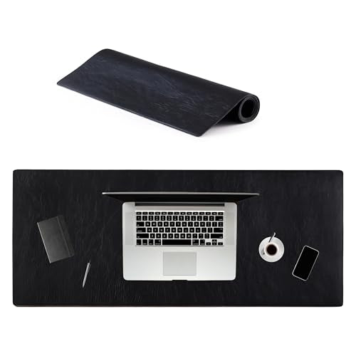 Node Leather - Genuine Leather Desk Mat - Executive Real Leather Desk Pad - Office Desktop mat - Wide (15 3/4" X 38") | Non-Slip Desk Blotter Black