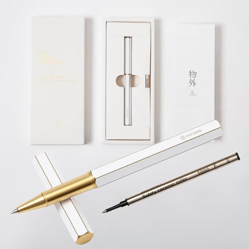 YSTUDIO Classic Revolve Rollerball Pen,Stunning Luxury Lacquer,Gilded Nib(Fine),German Schneider Ink Converter, Fancy Gift for Men&Women-Elegant, Executive,Nice Pens for Writing-white
