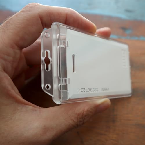 Bulk 50 Pack - Permanent Locking Hard Plastic Badge Holder - Vertical Clear Heavy Duty Secure Case Holder for One or Two I'd Cards by Specialist ID
