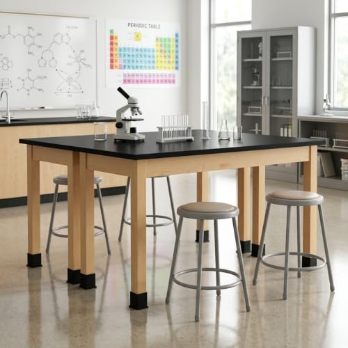 Learniture by Diversified Woodcrafts Science Lab Table, Chemical-Resistant Laboratory Table with Black High-Pressure Laminate Top,Solid Oak Legs, STEM Classroom, Science Lab & Workshop Furniture