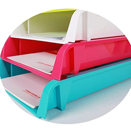 4 Tier - Plastic Desk Letter Organizer Tray Stackable Office Desktop Document Paper Storage Front Load File Holder Assorted Colors