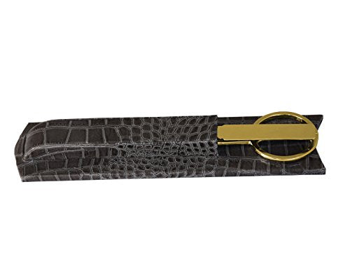 DACASSO Protacini Castlerock Gray Italian Crocodile Leather Library Set - Luxury Italian Crocodile Leather Library Set & Office Accessories - Elegant Library Set (Gold)