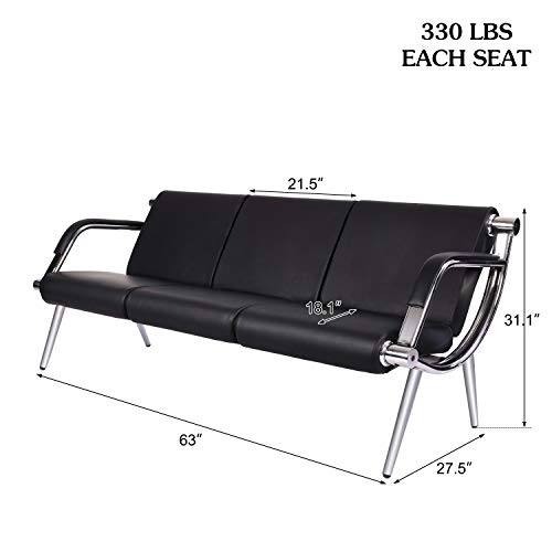 Peach Tree Black Leather Executive Side Reception Chair Office Waiting Room Guest Reception, Salon Barber Office Waiting Chair Bank Hall Airport Reception Waiting Chair 3 Seat Bench