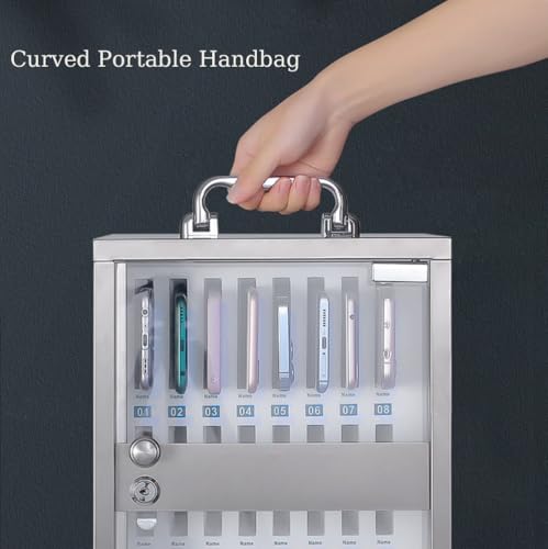 Wcxixo Slots Phone Locker Phone Storage Cabinet Pocket Chart Lock Box with Key Wall Mounted Aluminum Alloy Mobile Phone Lockbox with Handle for Classroom Office Exam(12 Slots)