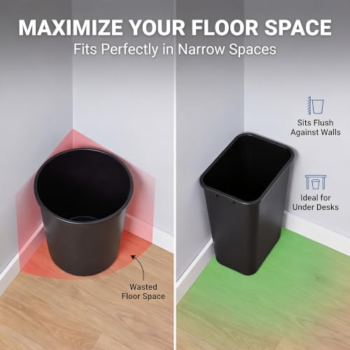 SunSierra 10 Pack, Recycle Wastebasket, 41 Qt./10 Gallon Rectangular Wastebasket/Trash Can Kit - Space Saving Recycling Bin, Narrow Spaces in Commercial, Kitchen, Home, Office, and Dorm - Black