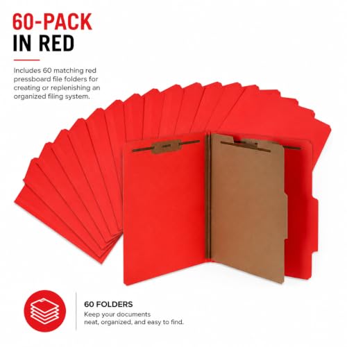 Encased Pressboard Fastener File Folders, 2-Prong - 60 Pack (Red)