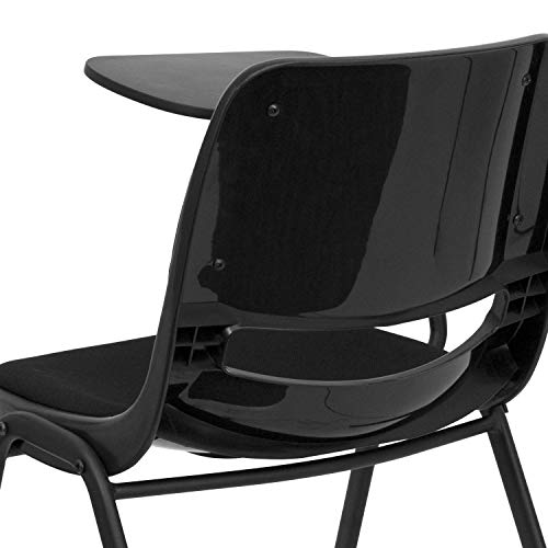Classroom Essentials Black Padded Ergonomic Shell Chair with Right Handed Flip-Up Tablet Arm