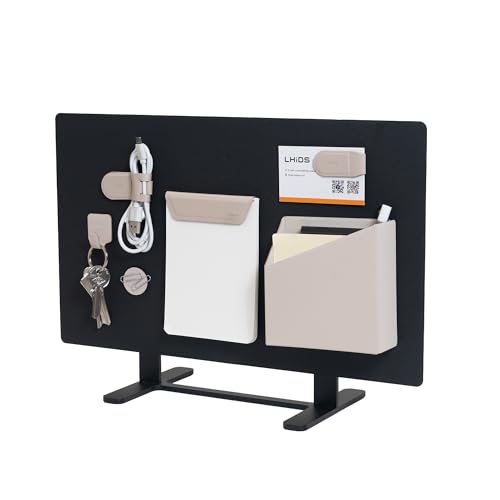 LHiDS Magnetic Desk Organizer Divider, 16.5" Metal Desktop Stand with Board, Paper Holder & Key Hooks, Foldable Storage Box, Desk Accessories for Home Office