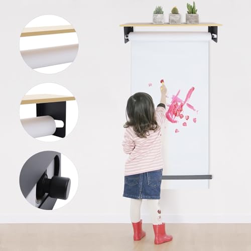 24 Inch Paper Roll Dispenser and Cutter, Wall Mountable, Non Slip Tabletop, Kraft Dispenser, Kraft, Butcher, Freezer, Wrapping Holder, with White Paper Roll, for Home, Office, Craft